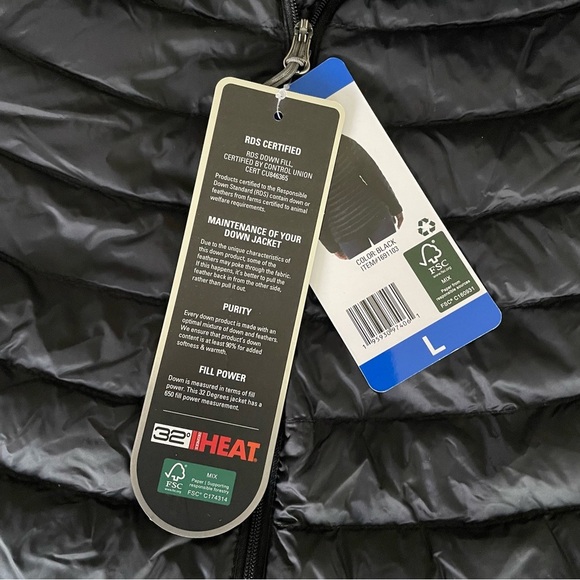 NWT 32 Degrees Heat Ultra Lightweight Down Packable Coat Jacket Black Sz L - Picture 10 of 14